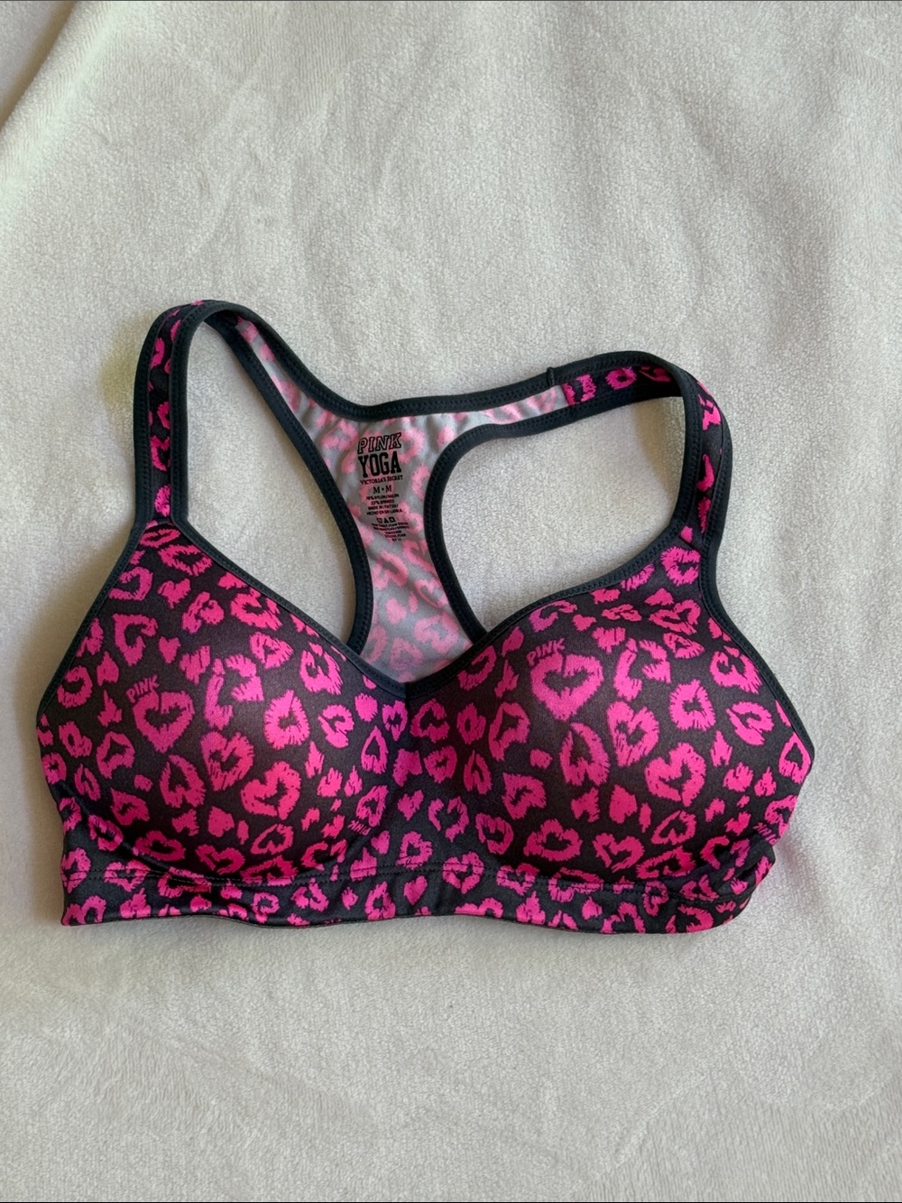 PINK Victoria's Secret Hot Pink & Black Leopard-Print Sports Bra